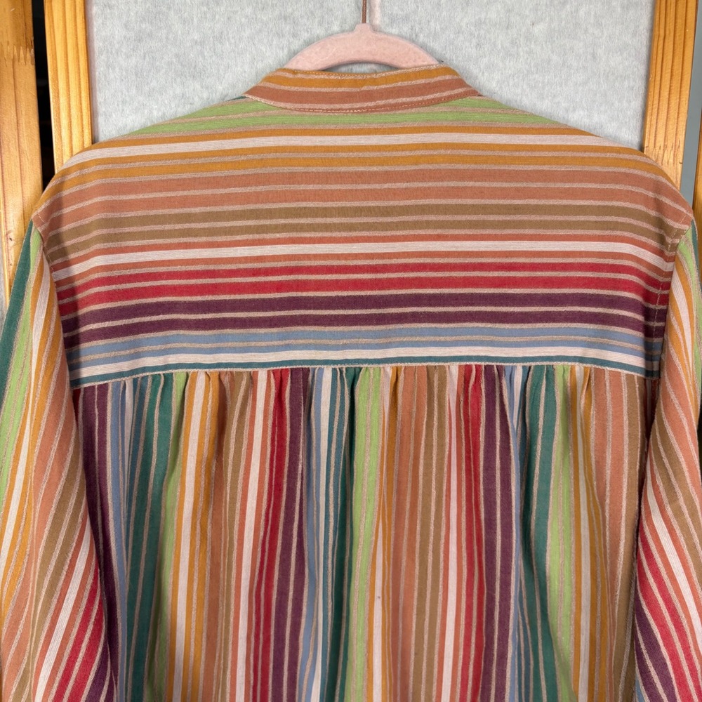Jacque & KoKo Striped Button Down Shirt 18/20 Multi-Color Linen Stain - Picture 8 of 12